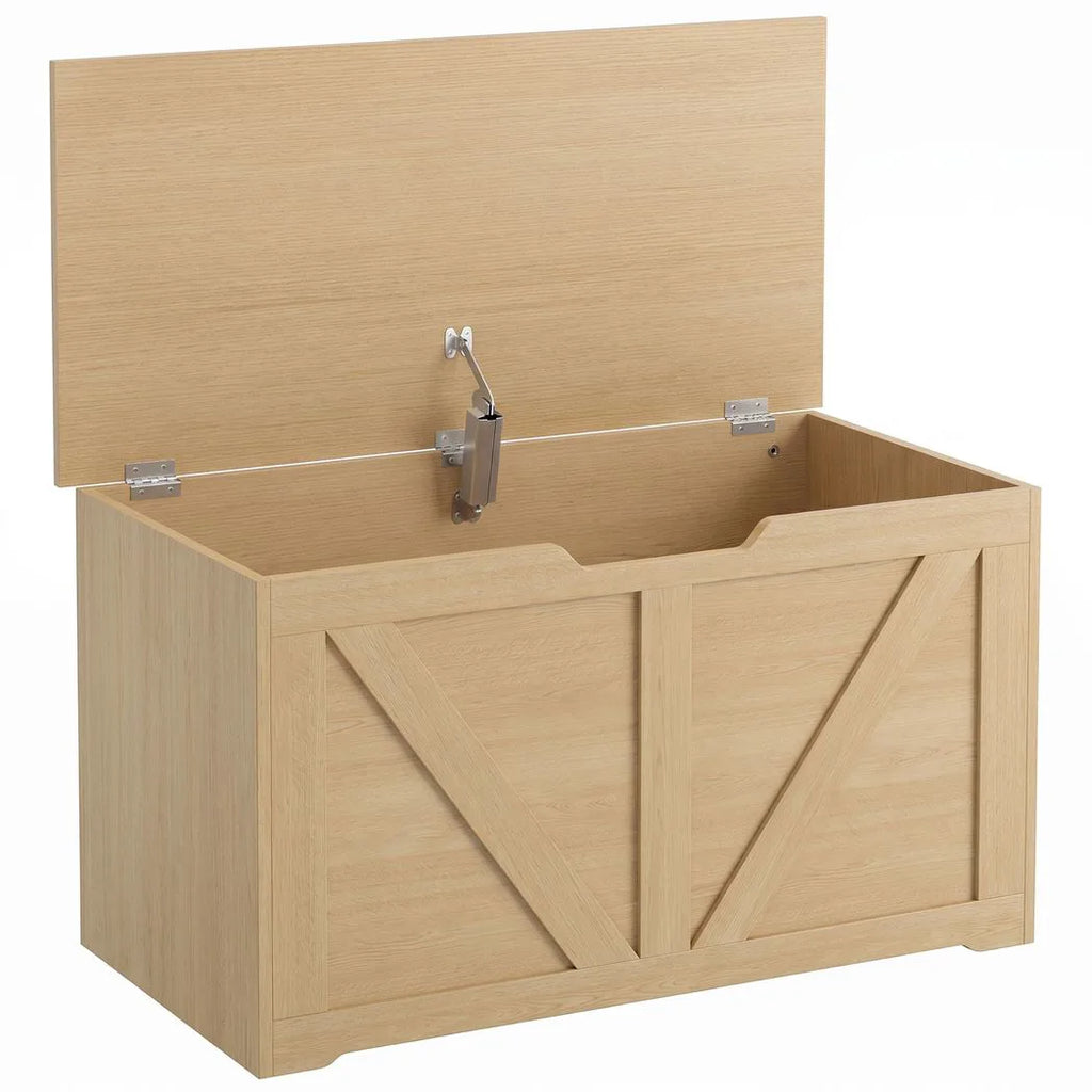 100L Home Storage Box, with Safety Hinge - Nature Wood Finish