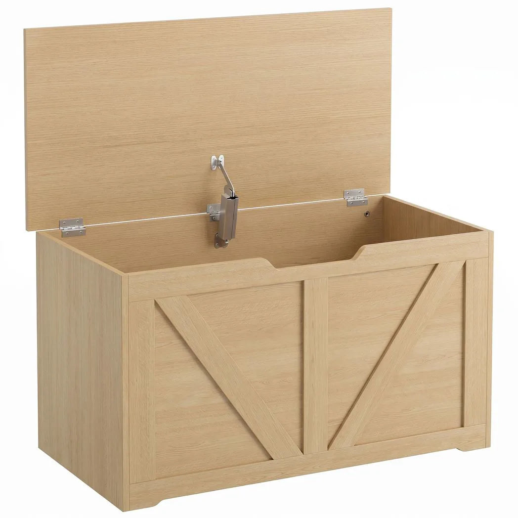 100L Home Storage Box, with Safety Hinge - Nature Wood Finish