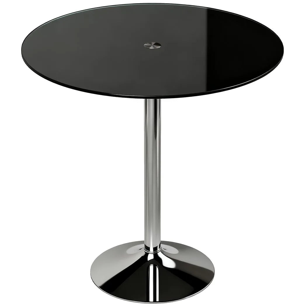 Round Bar Table, Modern Dining Table with Tempered Glass Top and Steel Frame for 4, 70 x 70 x 75.5cm, Black