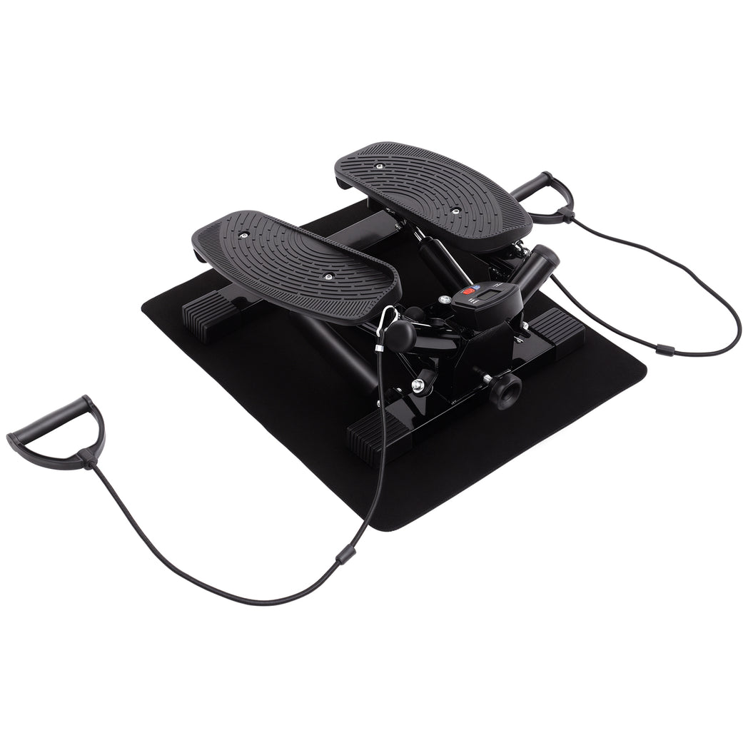 Portable Mini Stepper, Exercise Fitness Machine for Legs Arms Thigh Toner Toning Machine, Stair Steps Workout Training Fitness, with Resistance Bands and Floor Mat, Black