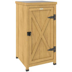 Outsunny Wooden Garden Shed, Garden Tool Storage Shed with Metal Top and Shelf, Light Brown