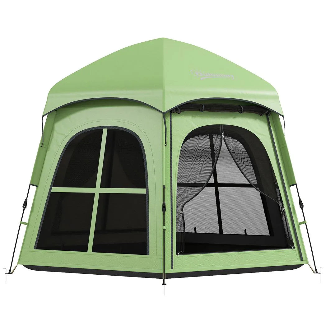 Outsunny Pop Up Tent 3000mm Waterproof Instant Camping Tent 3-4 Person with 2 Doors 4 Windows Green