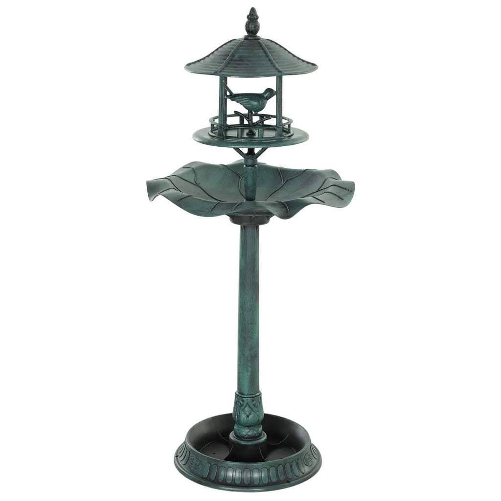 Outsunny 3-in-1 Garden Bird Bath, Freestanding Birdbath with Large Water Basin, Underneath Flower Planter, F50 x 113 cm, Green