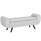Storage Ottoman with Armrest, Window Seat, Upholstered Linen Storage Bench with Rubberwood Legs, Footstool for Bedroom Living Room, Hallway, Light Grey