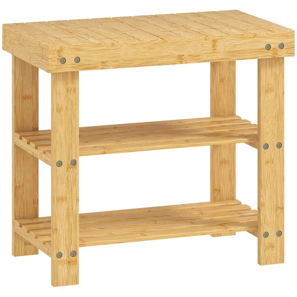 Two Shelf Bamboo Shoe Storage Bench - Natural Finish