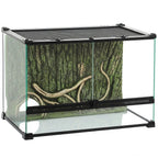 PawHut Reptile Glass Terrarium with Stone Background, Front Ventilation, Escape-Proof Knob Lock, 50 x 30 x 35 cm, Black