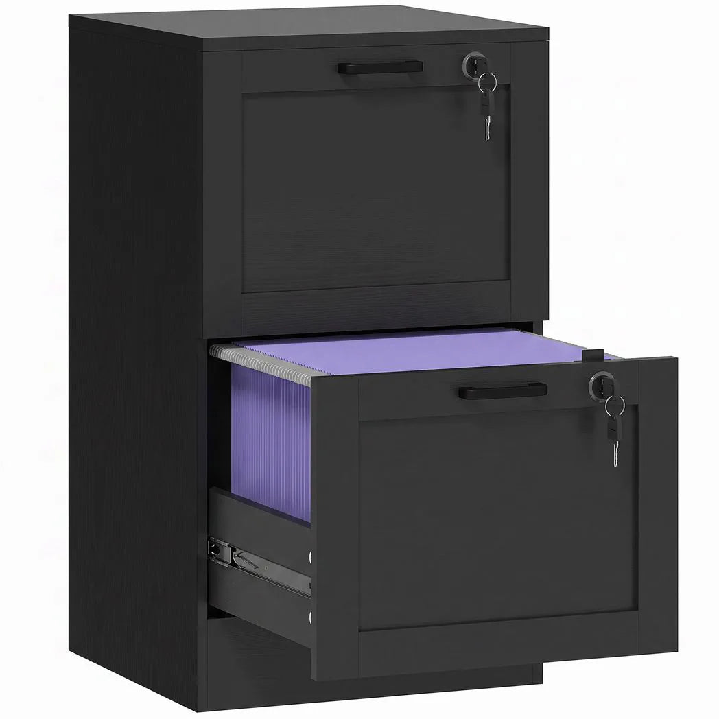 HOMCOM 2-Drawer Filing Cabinet with Lock - Black