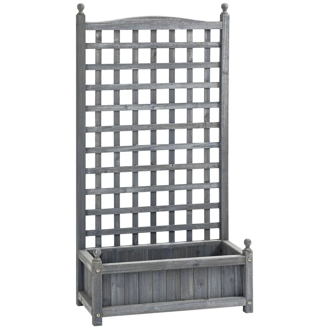 Outsunny Garden Planters with Trellis for Climbing Vines, Wood Raised Beds for Garden, Flower Pot, Indoor Outdoor, Grey