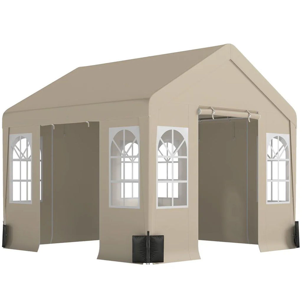 Outsunny 3 x 3 m Party Tent, Outdoor Canopy Tent Shelter with Removable Sidewalls, 4 Zipped Doors, for Parties, Wedding, Beige