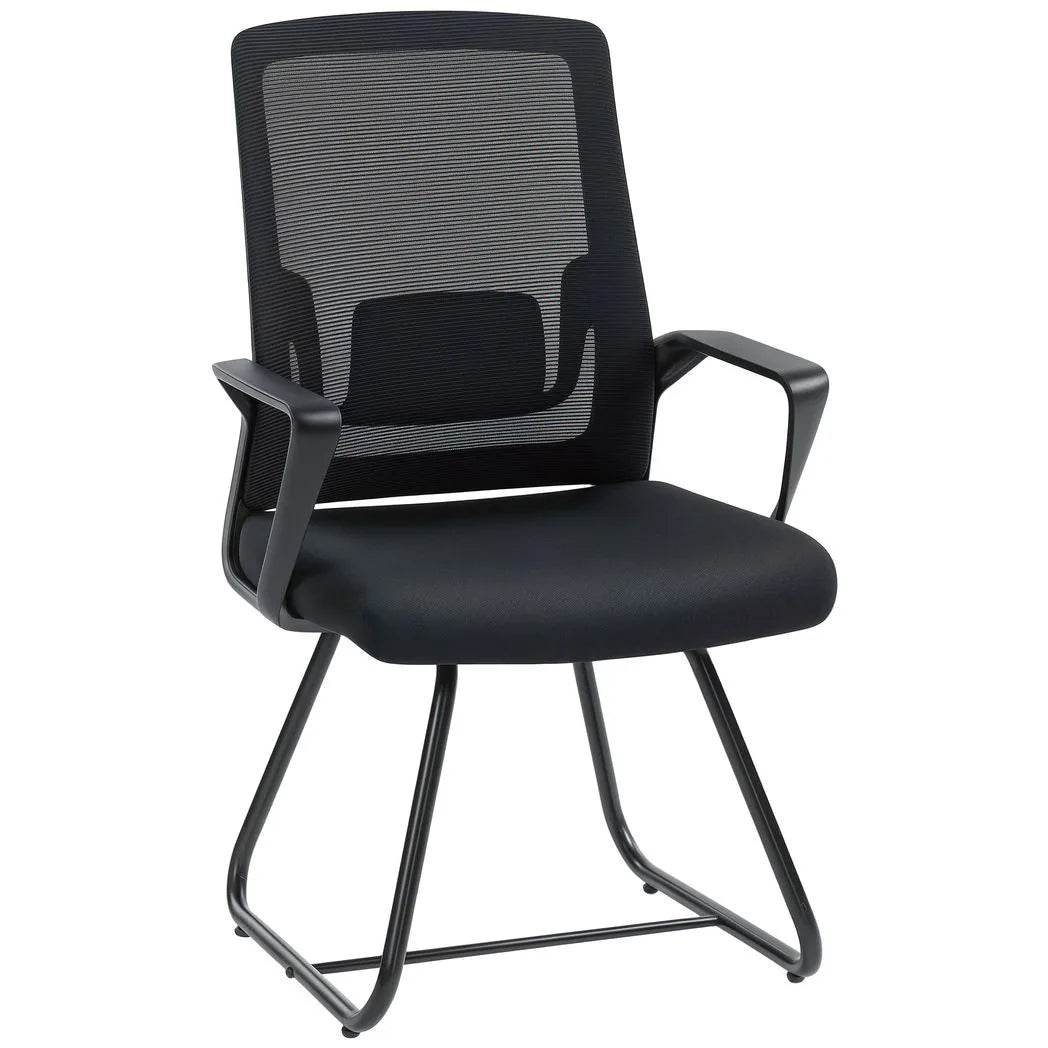 Desk Chair No Wheels, Office Chair with Mesh Back, Lumbar Support, Metal Base for Waiting Room, Conference Room, Black