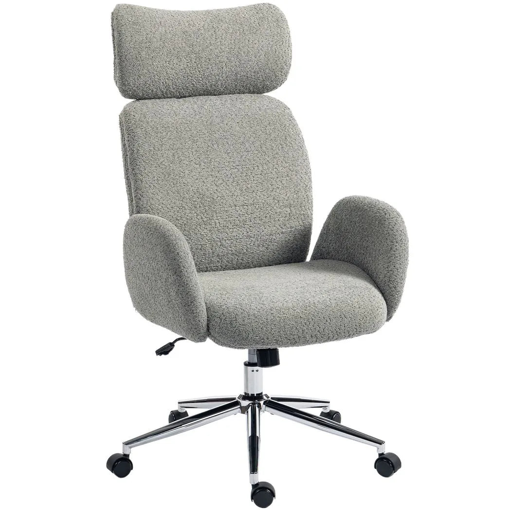 Office Chair with Adjustable Headrest, Spring Pack, Curved Line, Boucle Fabric - Charcoal Grey