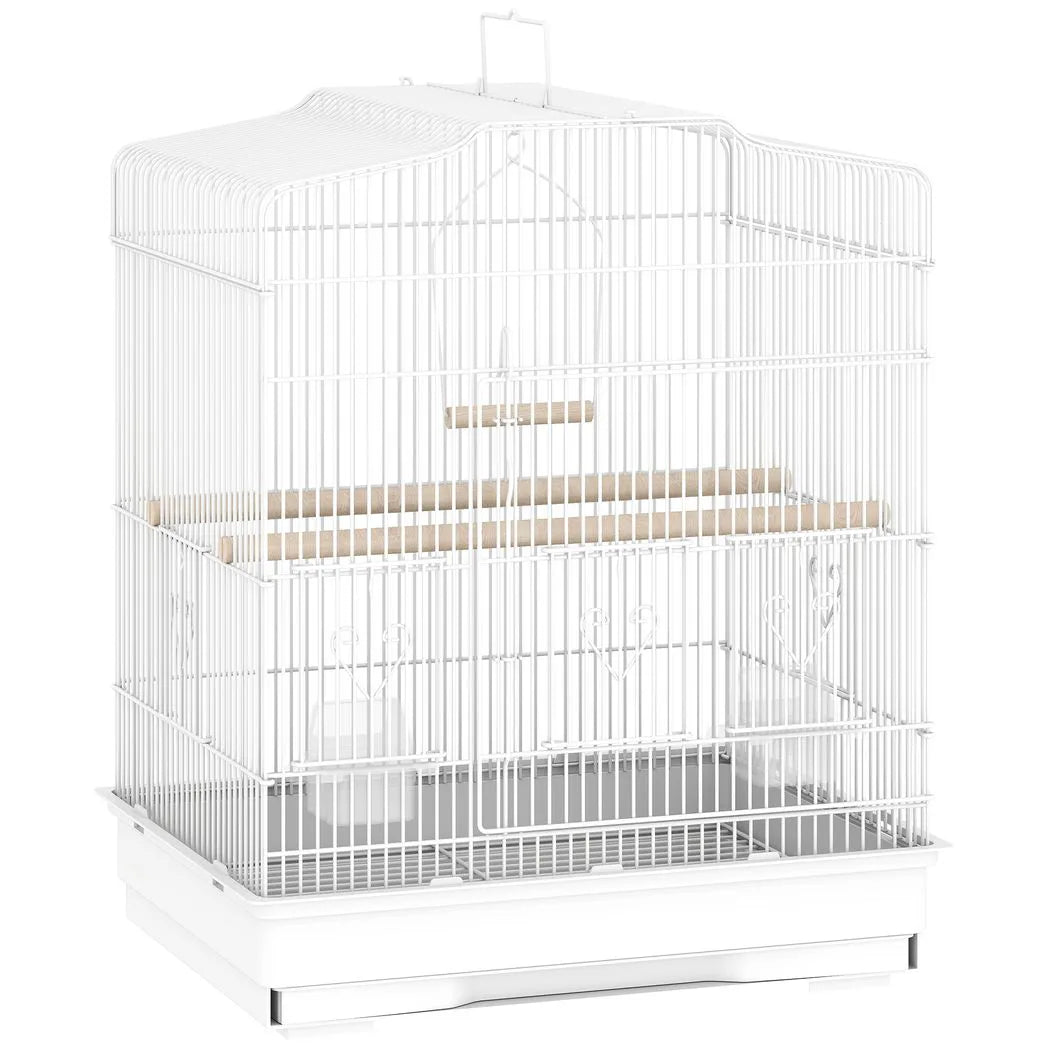 PawHut Large Metal Bird Cage with Perches, Food Bowls, Swing, for Budgies, Parakeets, White