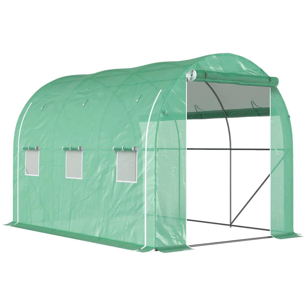 Outsunny 296 x 196cm Steel Frame Polytunnel Greenhouse - Green