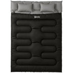 Outsunny Double Sleeping Bag with 2 Pillows, 220 x 160 cm Extra-Large Sleeping Bag for Adults, Black