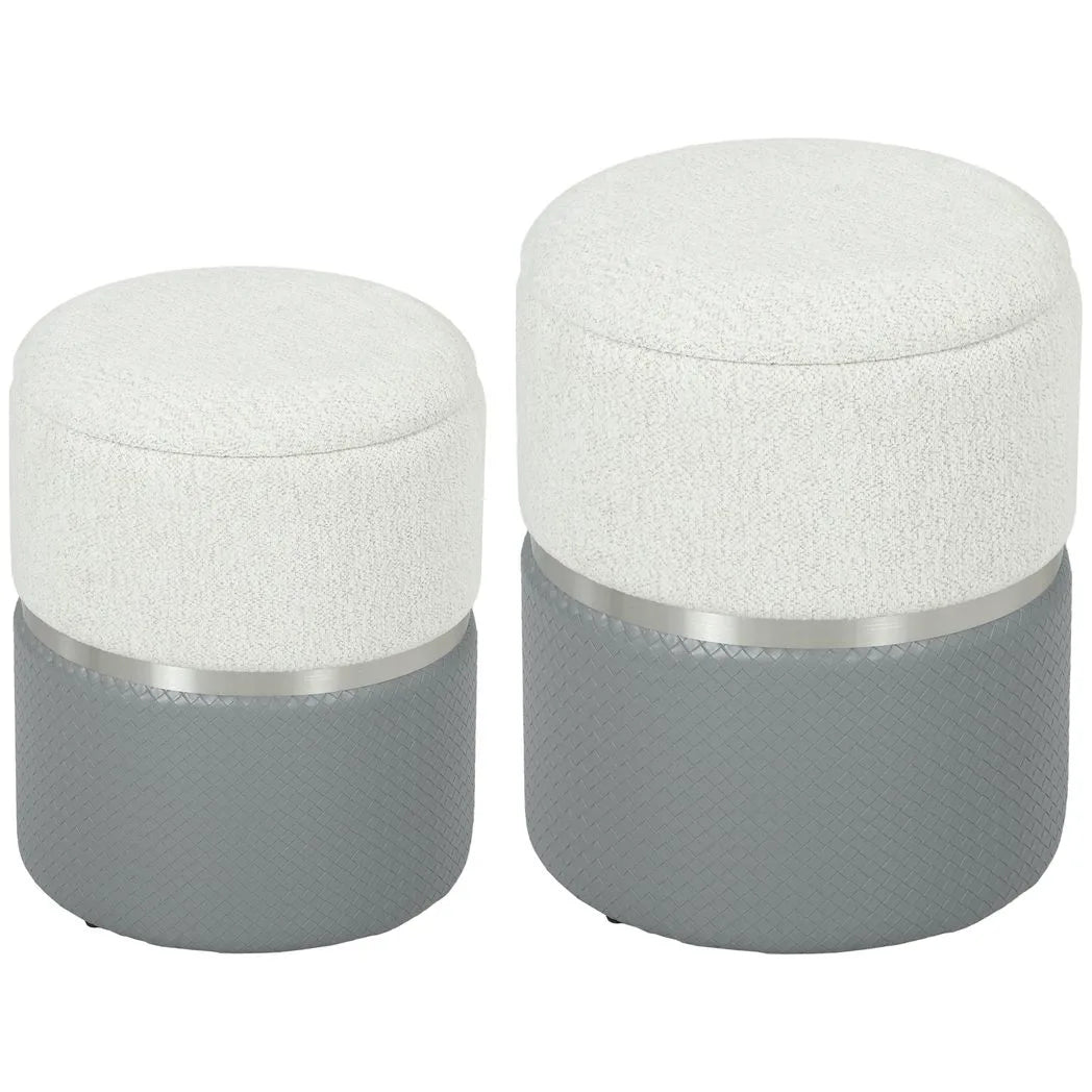Nesting Round Ottoman with Storage Set of 2 - Cream/Grey