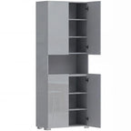 180 cm Tall Kitchen Cupboard, Pantry Storage Cabinet with Soft Close Doors and Adjustable Shelves, High Gloss Grey