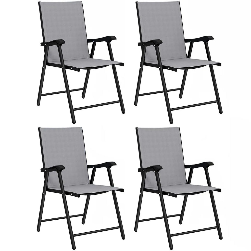 Outsunny Folding Garden Chairs Set of 4, Foldable Garden Dining Chairs with High Back, Armrests, Texteline Seat, Light Grey