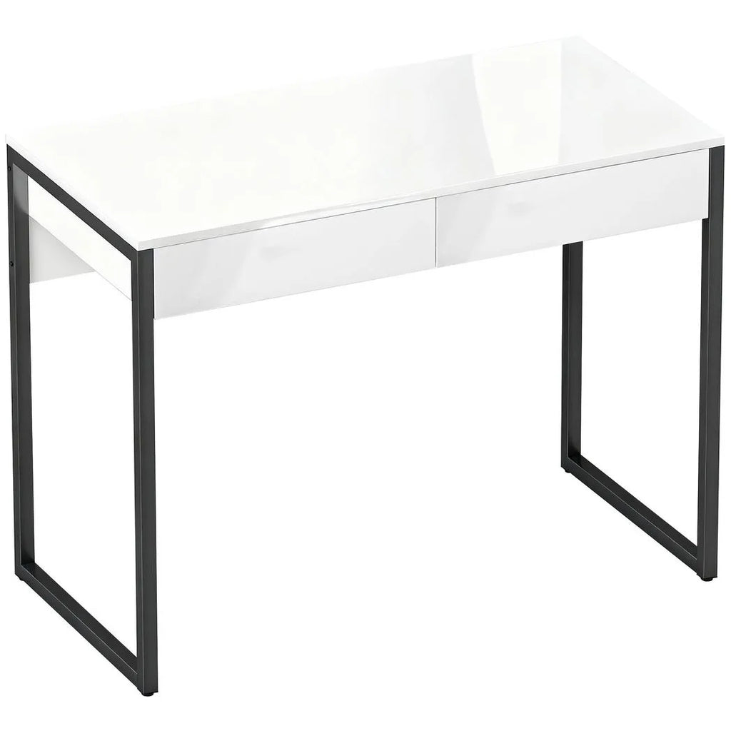 High Gloss Work Table, with Drawers - White
