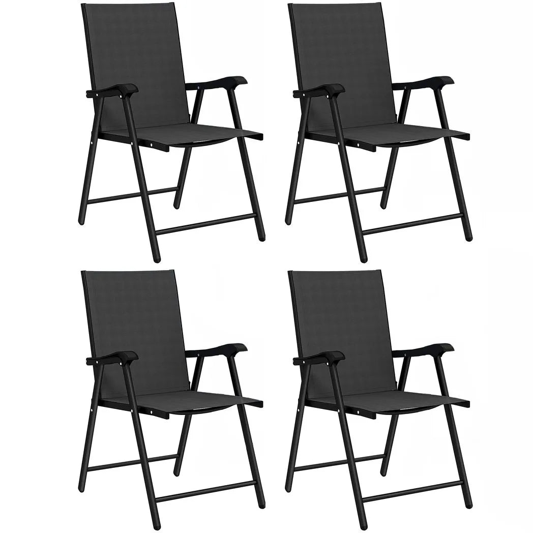 Outsunny Folding Garden Chairs Set of 4, Foldable Garden Dining Chairs with High Back, Armrests, Texteline Seat, Black