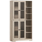 Multi-Storage Kitchen Cabinet, with Glass Doors - Grey Wood-Effect