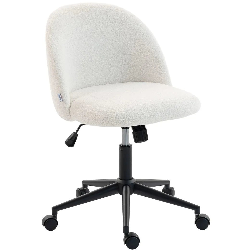 Teddy Fleece Office Chair with Wheels - Cream White