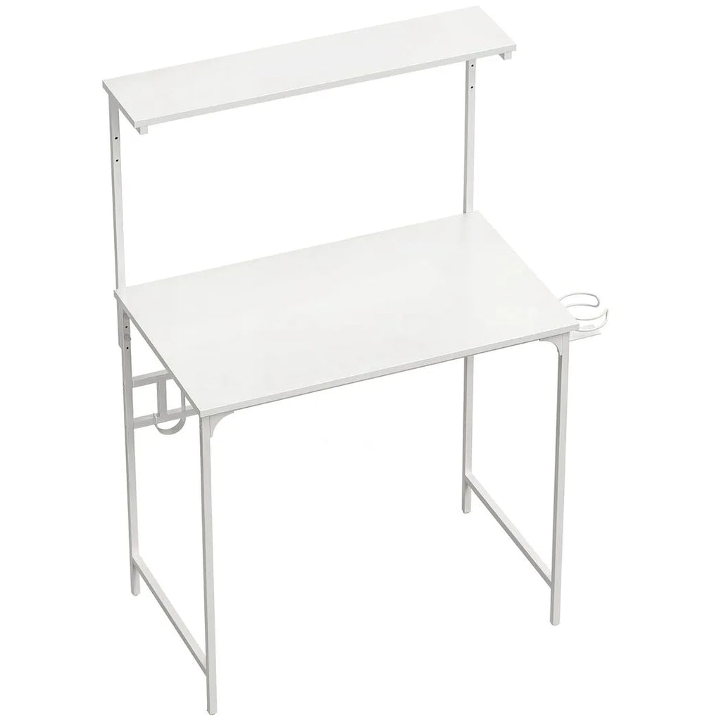 HOMCOM Computer Desk, 80cm Home Office Study Table with Hutch Shelf, Cup Holder, Headphone Hook, White