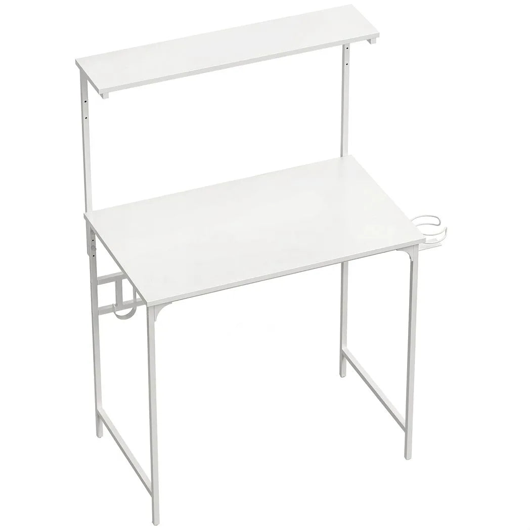 HOMCOM Computer Desk, 80cm Home Office Study Table with Hutch Shelf, Cup Holder, Headphone Hook, White