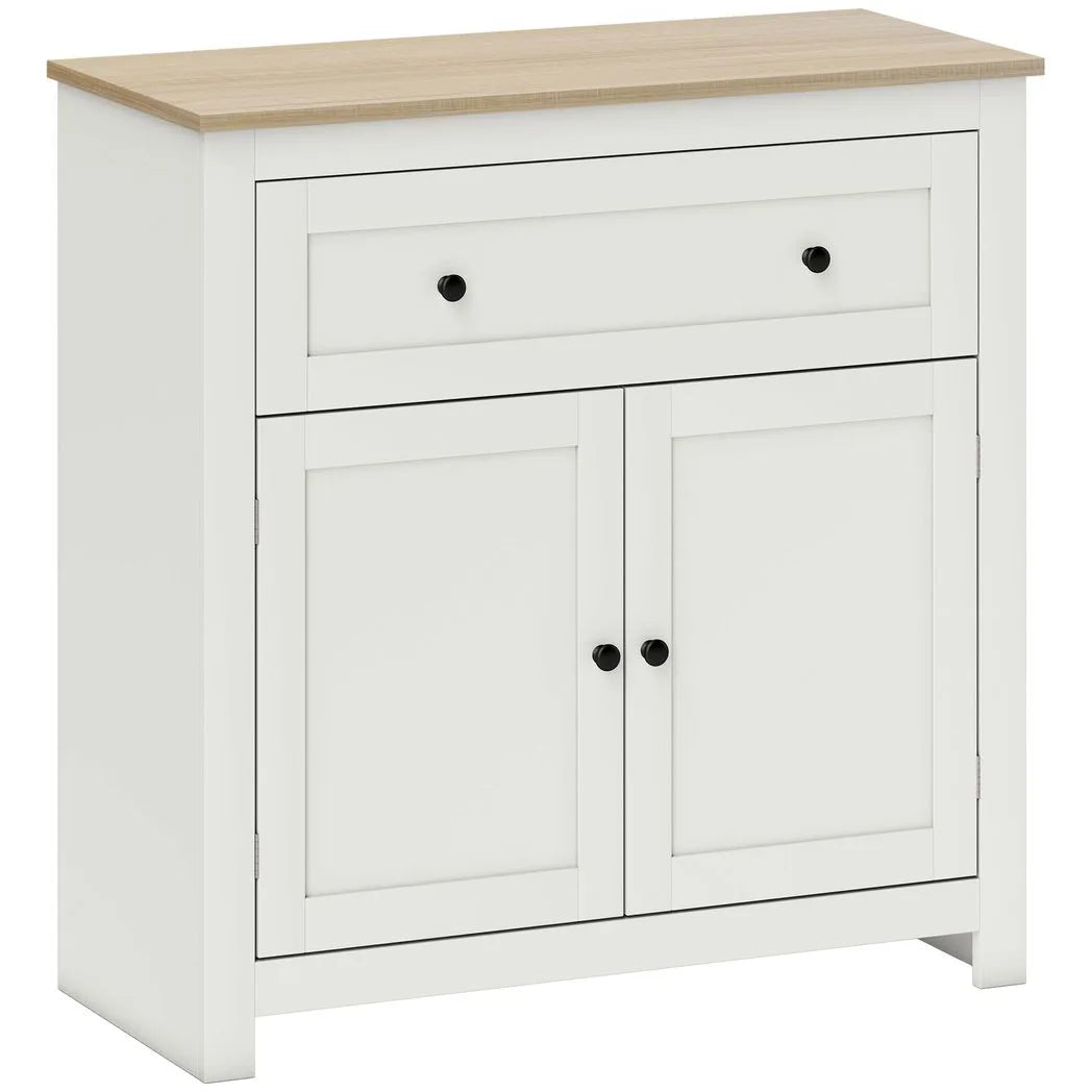 Sideboard Storage Cabinet, Modern Kitchen Cupboard with Adjustable Shelf, Drawer and Double Doors, Cream White