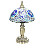 30cm Tiffany Lamp, Stained Glass Bedside Table Lamp with Button Switch and Metal Base, Blue