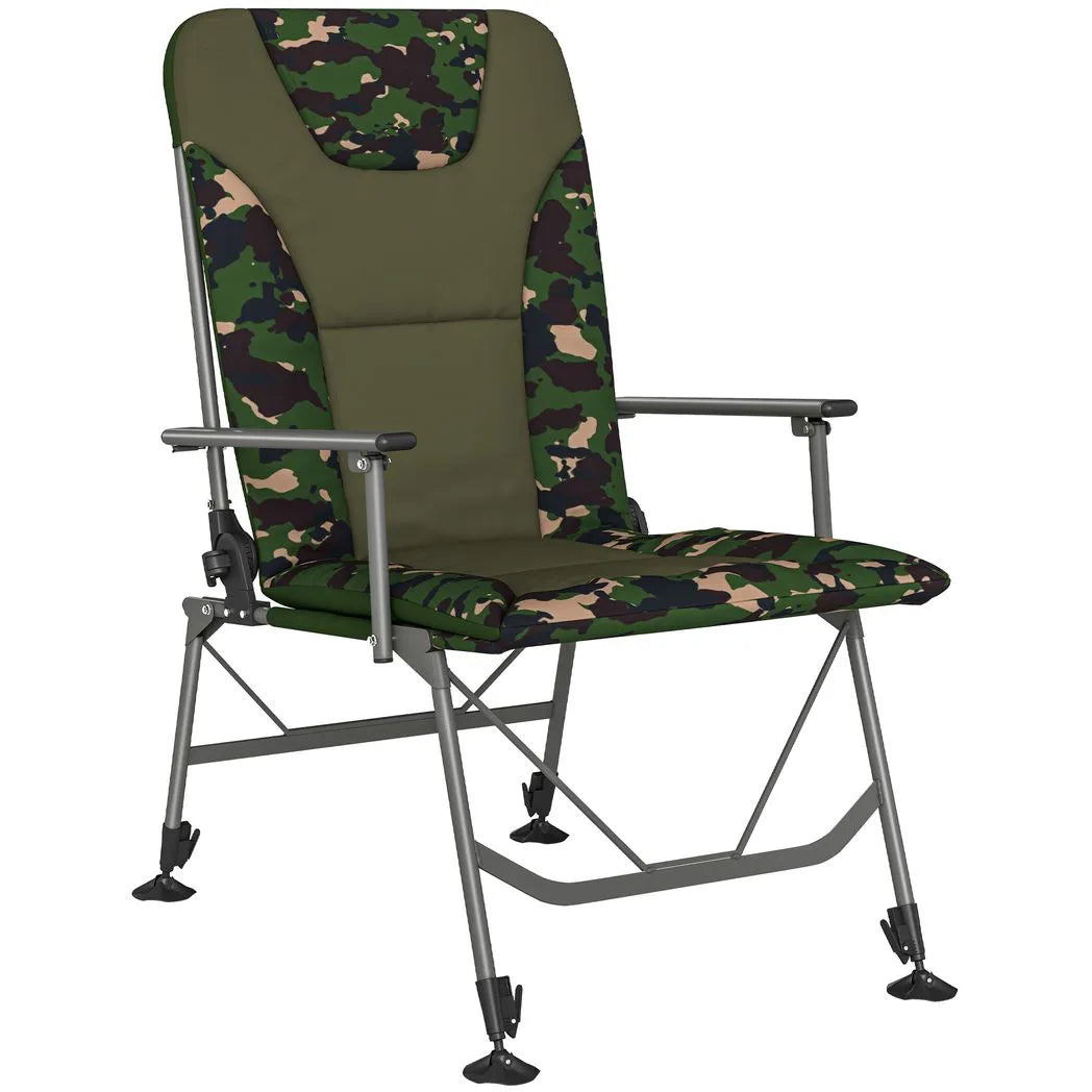 Outsunny Camping Chair Padded Reclining Folding Chair with Wide Armrests for Adults Camouflage