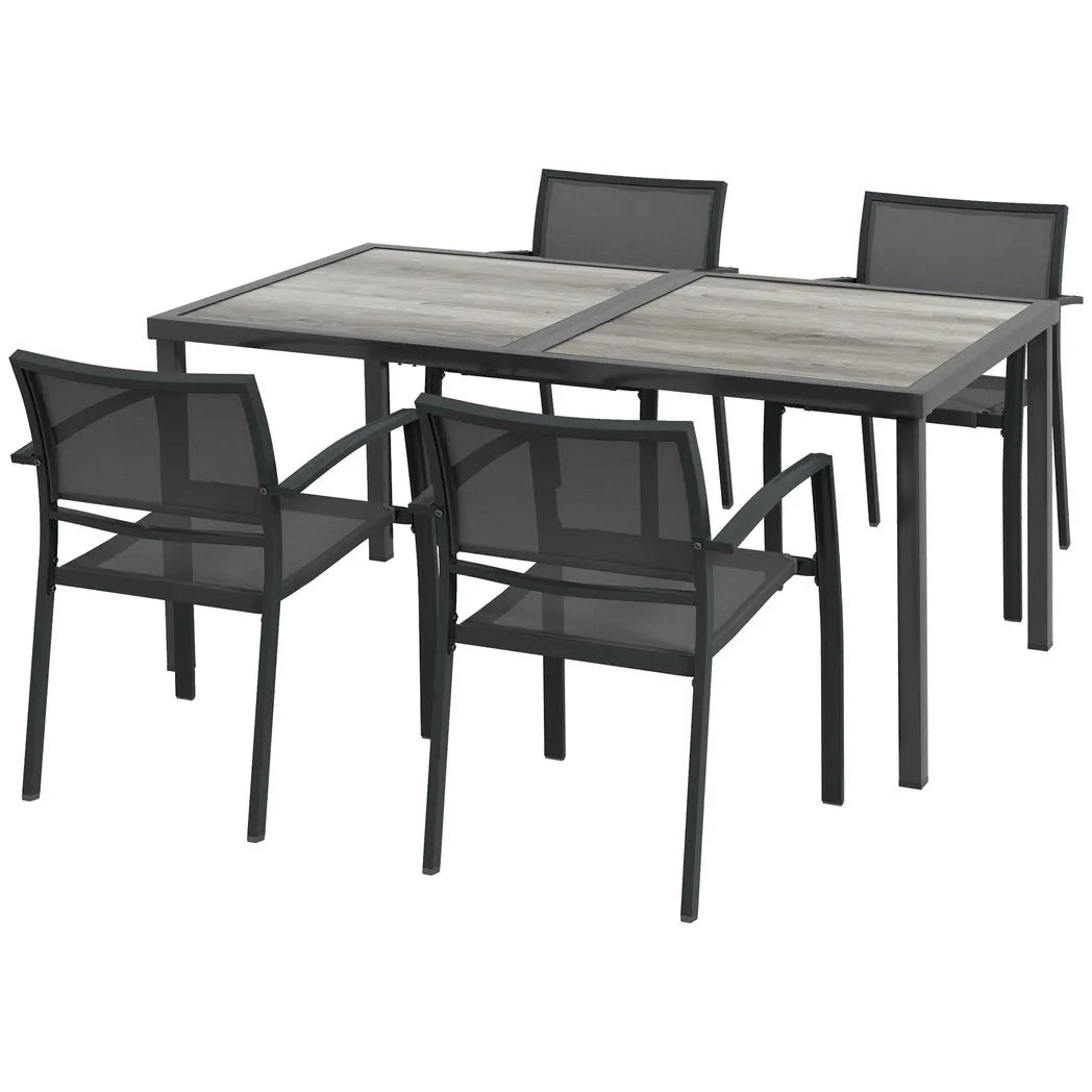 Outsunny Five-Piece Casual Outdoor Dining Set, with Wood-Effect Table - Grey