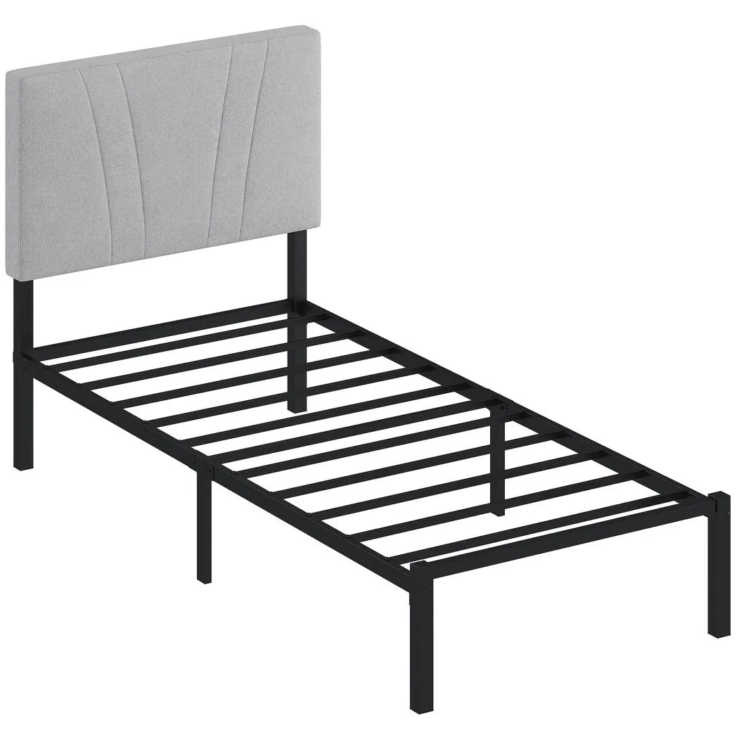 3FT Single Bed Frame with Upholstered Headboard and Underbed Storage, Black and Light Grey