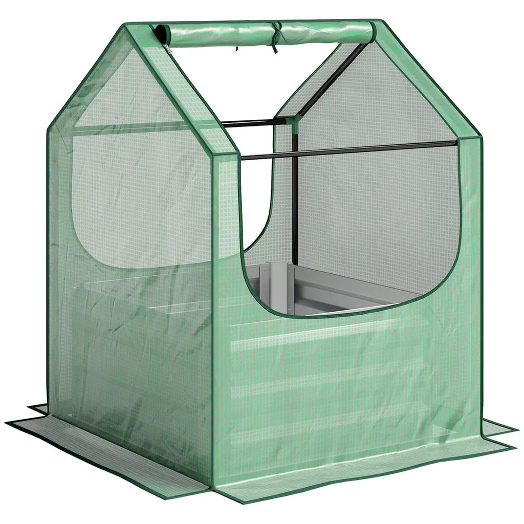 Outsunny 61 x 61cm Garden Planter Bed, with Cover - Green and Silver