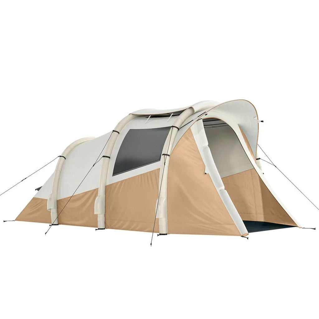 Outsunny Inflatable Camping Tent with Air Pump, Easy Setup 2-3 Person Blow Up Tent, Khaki