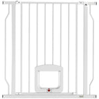 PawHut Adjustable Pet Gate with Cat Door, Pressure Fit Barrier for Doorway and Hallway, 75-85 cm, White