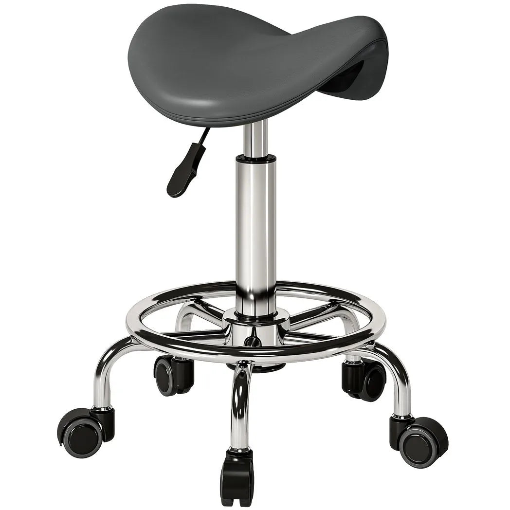 Salon Saddle Stool, Rolling Saddle Chair for Massage, Spa, Clinic, Beauty, Hairdressing and Tattoo, Grey