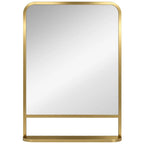 Modern Rectangular Wall Mirror with Storage Shelf, 70 x 50 cm, Gold Tone