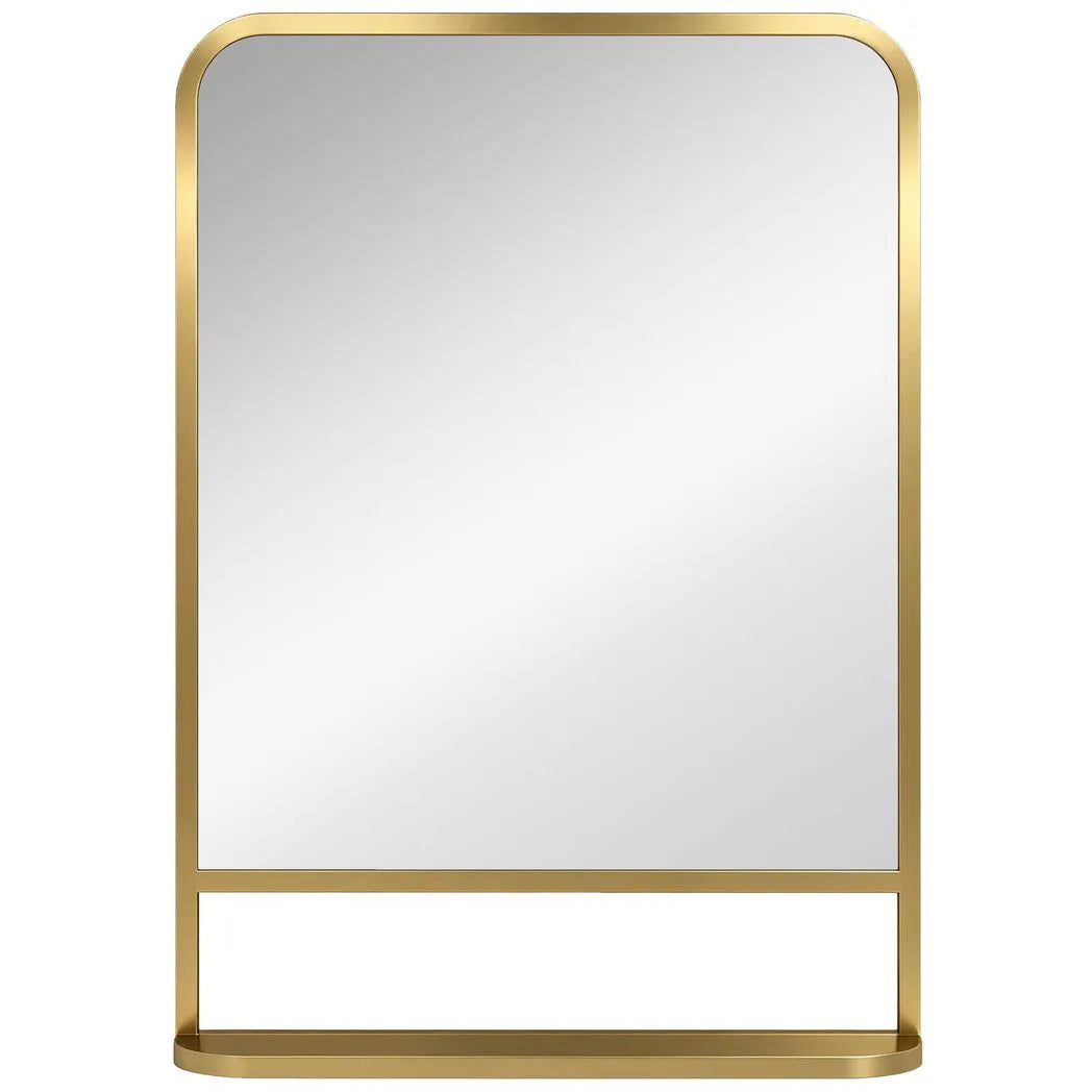 Modern Rectangular Wall Mirror with Storage Shelf, 70 x 50 cm, Gold Tone