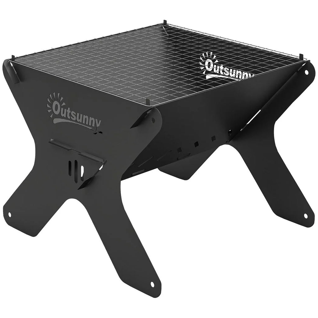 Outsunny 2-In-1 Portable BBQ Grill and Camping Fire Pit, Tabletop Charcoal Barbecue Grill with Gripper, Gloves and Carry Bag