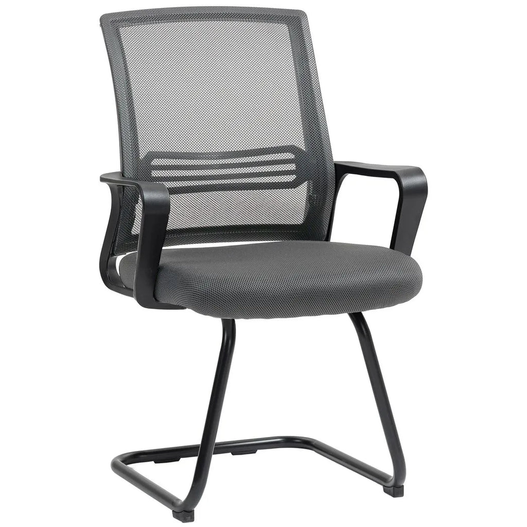 Padded Meeting Office Chair, Ergonomic Desk Chair No Wheels with Sled Base for Bedroom, Waiting, Reception, Dark Grey