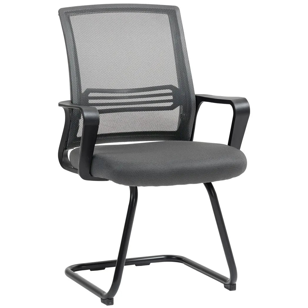 HOMCOM Padded Meeting Office Chair, Ergonomic Desk Chair No Wheels with Sled Base for Bedroom, Waiting, Reception, Dark Grey