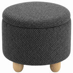Storage Sitting Bench with Lid, Round Storage Ottoman with Rubberwood Legs, Dark Grey