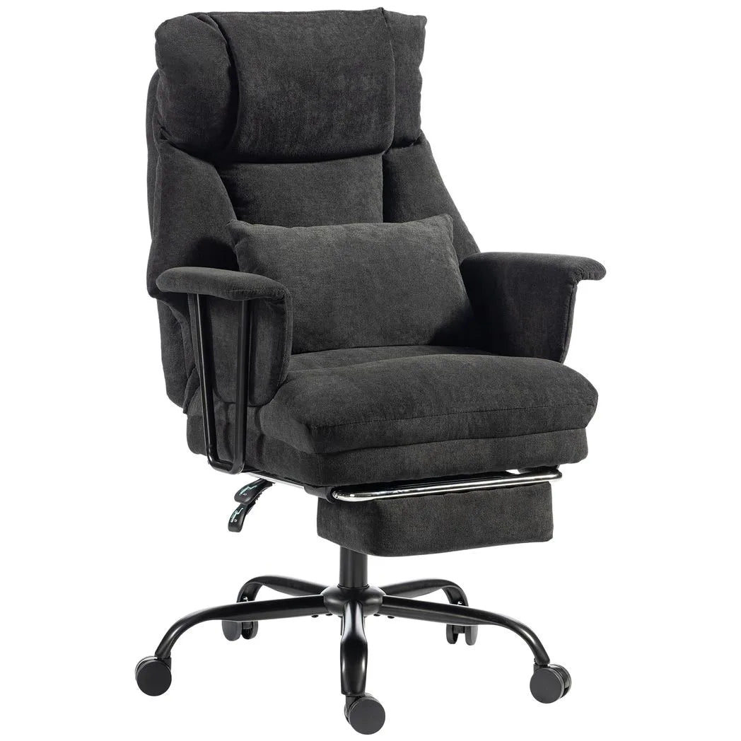 HOMCOM Office Chair, 180kg Heavy Duty Linen Computer Desk Chair with Lumbar Support, Wide Seat, Spring Cushion, Black