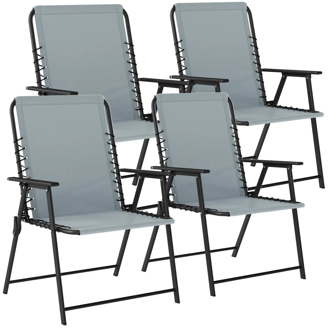 Outsunny Folding Garden Chairs Set of 4, Outdoor Dining Chairs with Wide Texteline Seat, High Back and Armrests, Light Grey