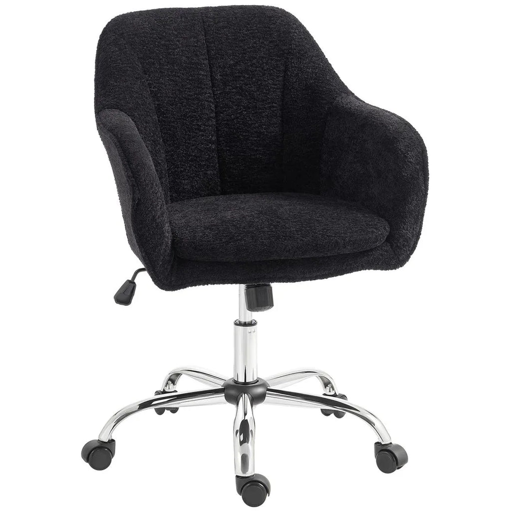 Modern Makeup Vanity Chair, Snow Flannel Office Chair with Tub Back, Black