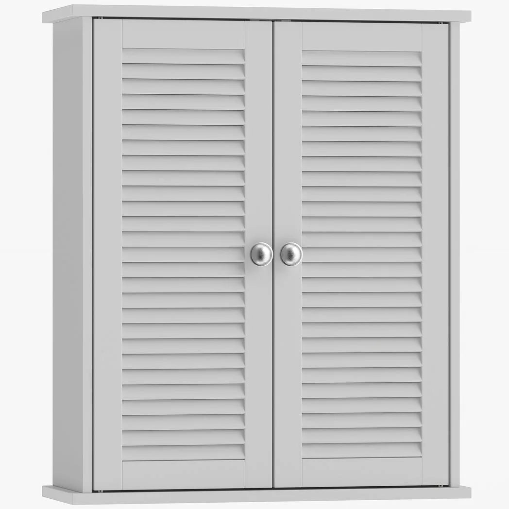 Bathroom Cabinet, Bathroom Wall Cabinet with Louvered Doors and Adjustable Shelf Storage for Kitchen, White
