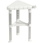 Shower Stool, Aluminium Alloy Corner Shower Chair with Storage Shelf and HDPE Seat, Adjustable Height, White