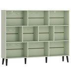 10-Cube Bookcase, 3-Tier Book Shelf with Solid Wood Legs, 140 cm Modern Bookshelf with Anti-Tip Kit, Light Green