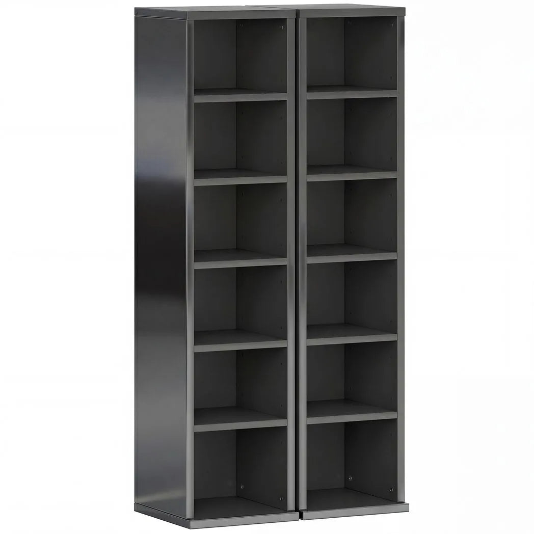 Set of 2 CD Media Display Shelf Unit Tower Rack with Adjustable Shelves, High Gloss Black