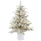4ft Prelit Flocked Christmas Tree, Artificial Snow Flocked Spruce with 160 Warm White LED Lights, 8 Modes, Green